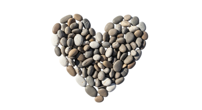 Heart shape made of natural pebble stones isolated on transparent background, symbol of love, care, and connection to nature for romantic designs - Powered by Adobe