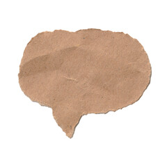 Hand-Torn Brown Kraft Paper Speech Bubble – Vintage Textured Communication Dialogue Box on Transparent Background.
