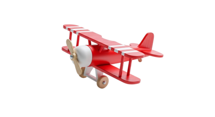 A charming red toy airplane isolated on transparent background, evoking childhood dreams of flight and adventure, perfect for decoration or a playful gift