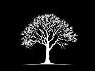 Obraz premium This Atmospheric New Drawing Features the Silhouette of a Large, Solitary Tree Against a Mysterious Dark Background.