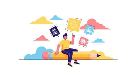 Fototapeta premium Creative Collaboration: A Brainstorm and Illustration of Online Communication, Conceptualized