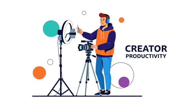 Content Creator Recording With Professional Equipment for Online Video Blogging