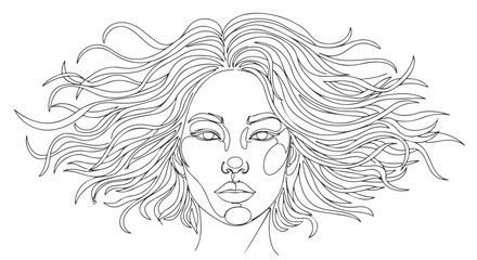 Continuous One-Line Woman Portrait Abstract Line Art of a Girl with Flowing Hair