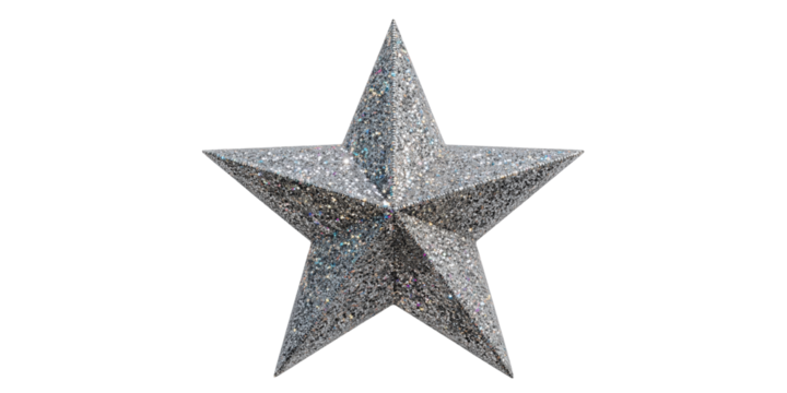 Glittering Silver Star Ornament isolated on a transparent background - Powered by Adobe