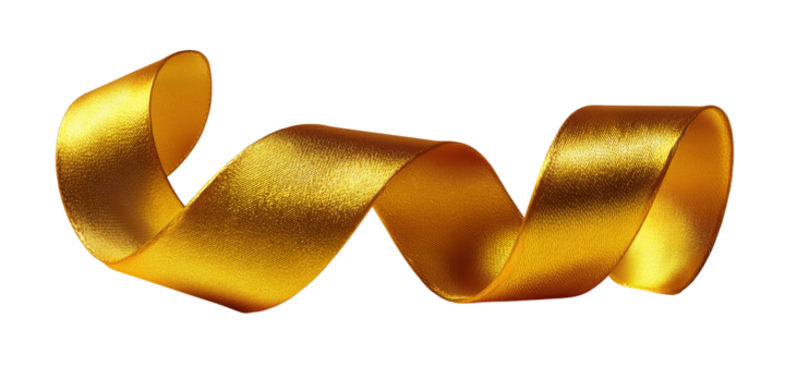 Golden Satin Ribbon Swirl isolated on a transparent background