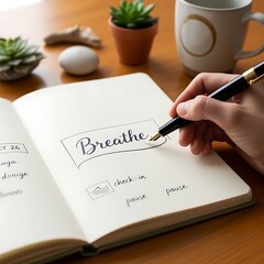 Writing in Journal About Mindfulness and Self Care Practices