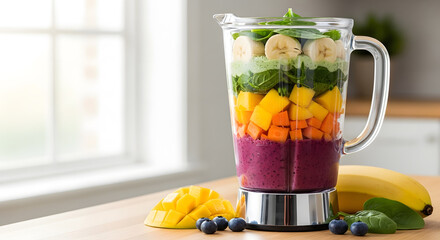 Layered Rainbow Smoothie Ingredients Ready to Blend