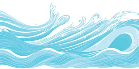 Stylized vector illustration of ocean waves flowing water with splashes great for backgrounds and design elements