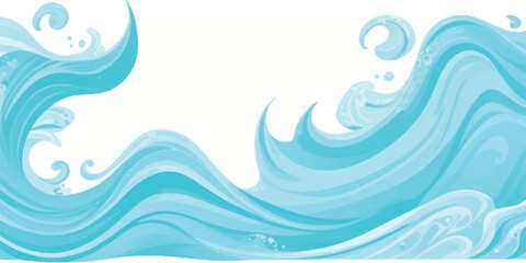 Stylized blue water waves illustration flowing ocean design element isolated on white background