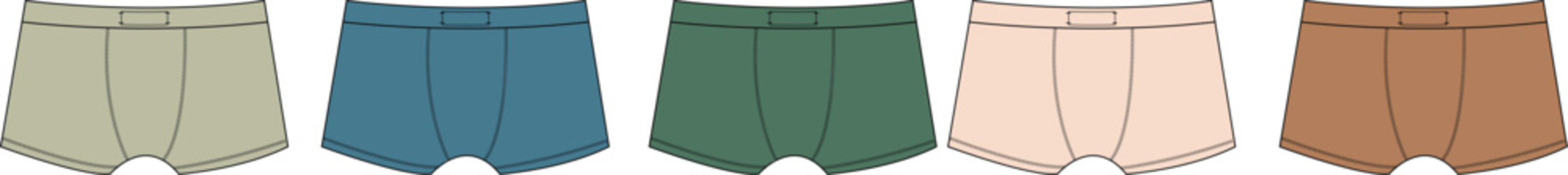 Assortment of men's boxer briefs in a variety of earth tones and colors, a flat vector illustration of comfortable underpants for daily wear