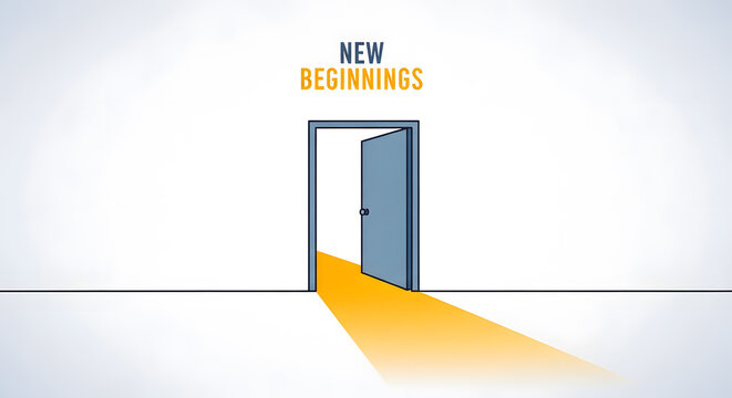 Open Door to New Beginnings: Simple Graphic Illustration