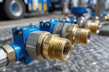 Intricate Assembly of Hydraulic Hoses and Fittings Closeup