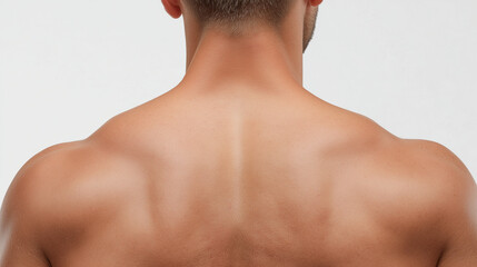 Back view of a muscular man showing toned shoulders and upper back in a studio setting with neutral background Generative AI