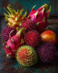 A Collection of Exotic and Colorful Fruits on Display