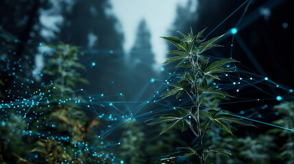 eco ai ecosystem visualization, connection of plants and digital networks