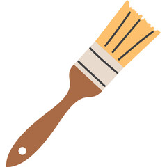 Brown Wooden Paintbrush With Yellow Bristles and Gray Band Across White Background