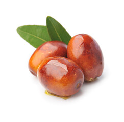 Jojoba fruits with jojoba oil on white backgrounds
