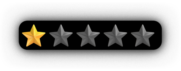 transparent Single yellow star review bar on dark background – minimal positive feedback in professional 3D rendering. Low satisfaction scale – strong visual for poor service or product rating. - 1