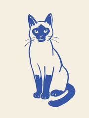 Siamese cat sitting, naive sketch vector illustration © Victoria