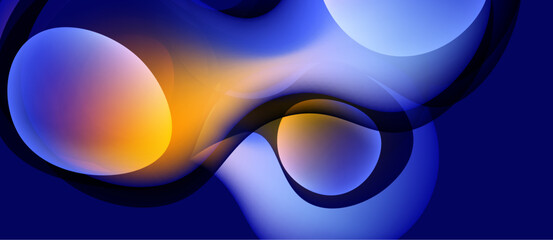 Abstract fluid shapes, vibrant colors blend. Orange, blue hues create dynamic composition. Smooth gradients suggest movement, depth.