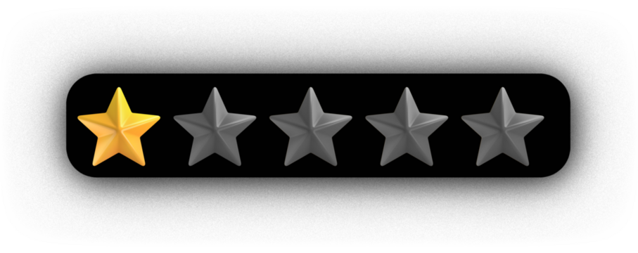 transparent Single yellow star review bar on dark background – minimal positive feedback in professional 3D rendering. Low satisfaction scale – strong visual for poor service or product rating. - 1