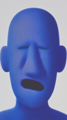 Blue emotional human face with textured surface