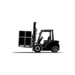 Utilitarian Iconic Silhouette of a Forklift Lifting a Heavy Palette with Precision
