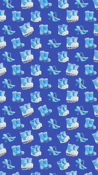 4K Blue Winter Sports Gear Seamless Pattern 3D Animation Background