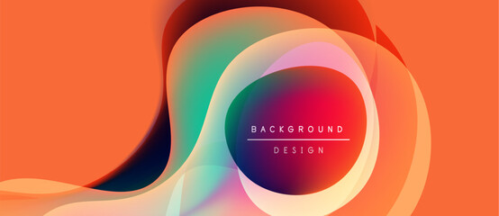 Abstract flowing shapes, vibrant colors, orange backdrop. Central text reads background design. Modern, dynamic visual composition.