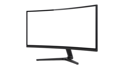 Curved black computer monitor display with slim design, perfect for gaming, professional work, office, and home desktop setups.