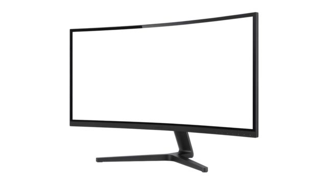 Curved black computer monitor display with slim design, perfect for gaming, professional work, office, and home desktop setups.