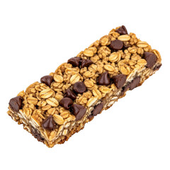 Granola bar with chocolate chips isolated on transparent background for healthy snack