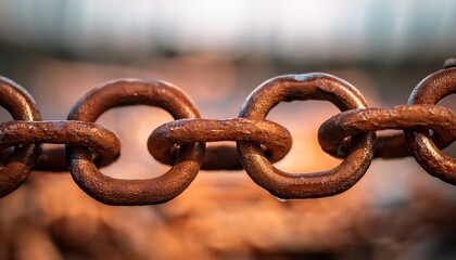 Obraz premium rusty metal chain links showcase weathering effects in a close up view with a blurred background