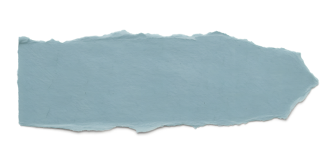 Torn blue paper texture with rough edges isolated on transparent background for scrapbook, collage, craft and digital design use.