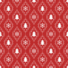 Seamless winter pattern of trees and snowflakes, Christmas and New Year, winter holiday background, vector design