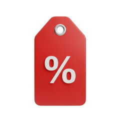 Red discount tag with percentage sign isolated on transparent background