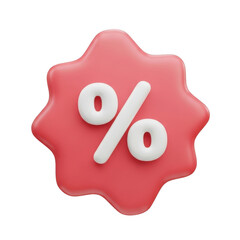 Red discount badge with percentage sign isolated on transparent background