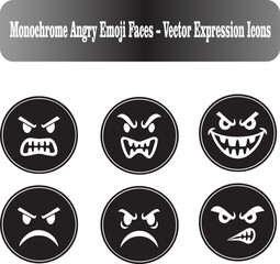 Monochrome Angry Emoji Faces &ndash; Vector Expression Icons