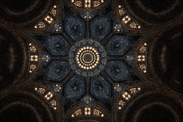 Obraz premium Symmetric Decoration Ornament Architecture Interior Light Wallpaper Art Nouveau Pattern Design