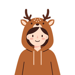 Illustration of a person wearing a deer costume hoodie with antlers.