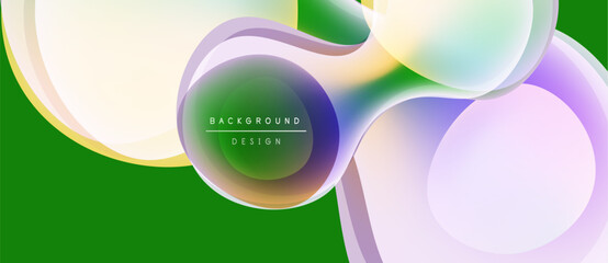 Obraz premium Abstract shapes overlap green backdrop. Soft gradients create modern visual effect. Text reads background design. Minimalist style.