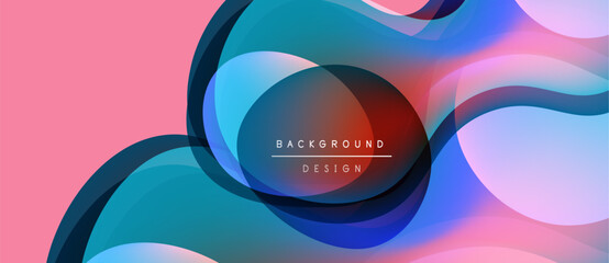 Abstract fluid shapes overlap. Pink, blue hues create modern design. Gradient colors offer dynamic visual effect. Minimalist composition.