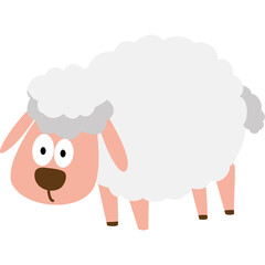 Cartoon White Sheep With Pink Face And Brown Nose Standing On Transparent Background With Fluffy Wool And Big Eyes