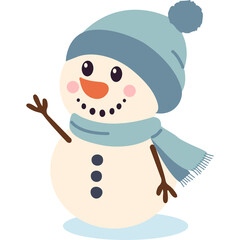 Charming Snowman Waving Hello Wearing A Blue Winter Hat And Scarf In Soft Lighting On A Transparent Background