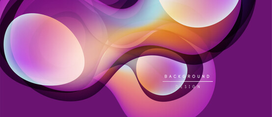 Abstract fluid shapes, vibrant purple hues dominate. Soft gradients create dynamic visual flow, modern design element.