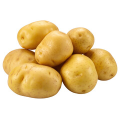 Pile of yellow potatoes isolated on transparent background, ready to be cooked