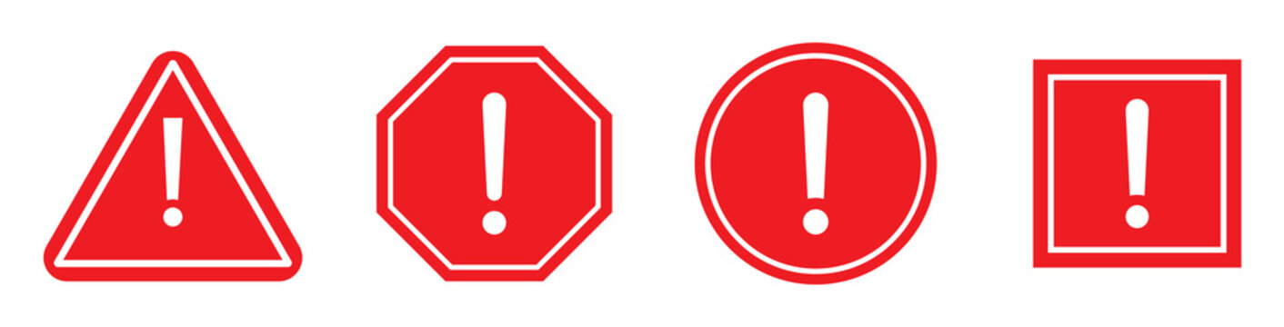 warning danger icon.  Caution alarm alert set, warn sign , attention vector icon, red color. Flat vector illustration.