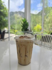 Ice coffee cup on the table
