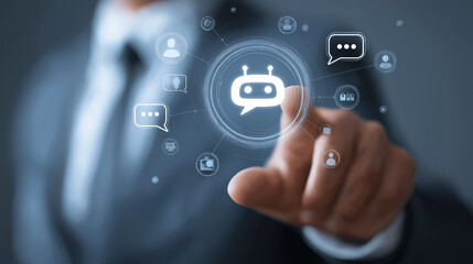marketer using ai chatbot interface for customer engagement, soft focus background