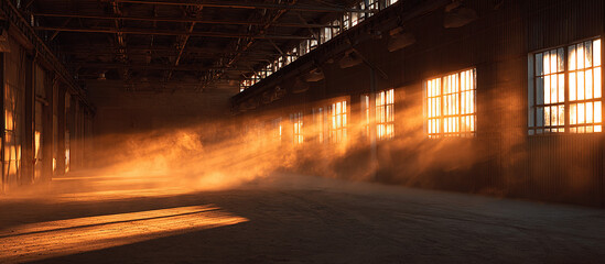 Sunbeams in abandoned warehouse - Industrial interior - Atmospheric decay